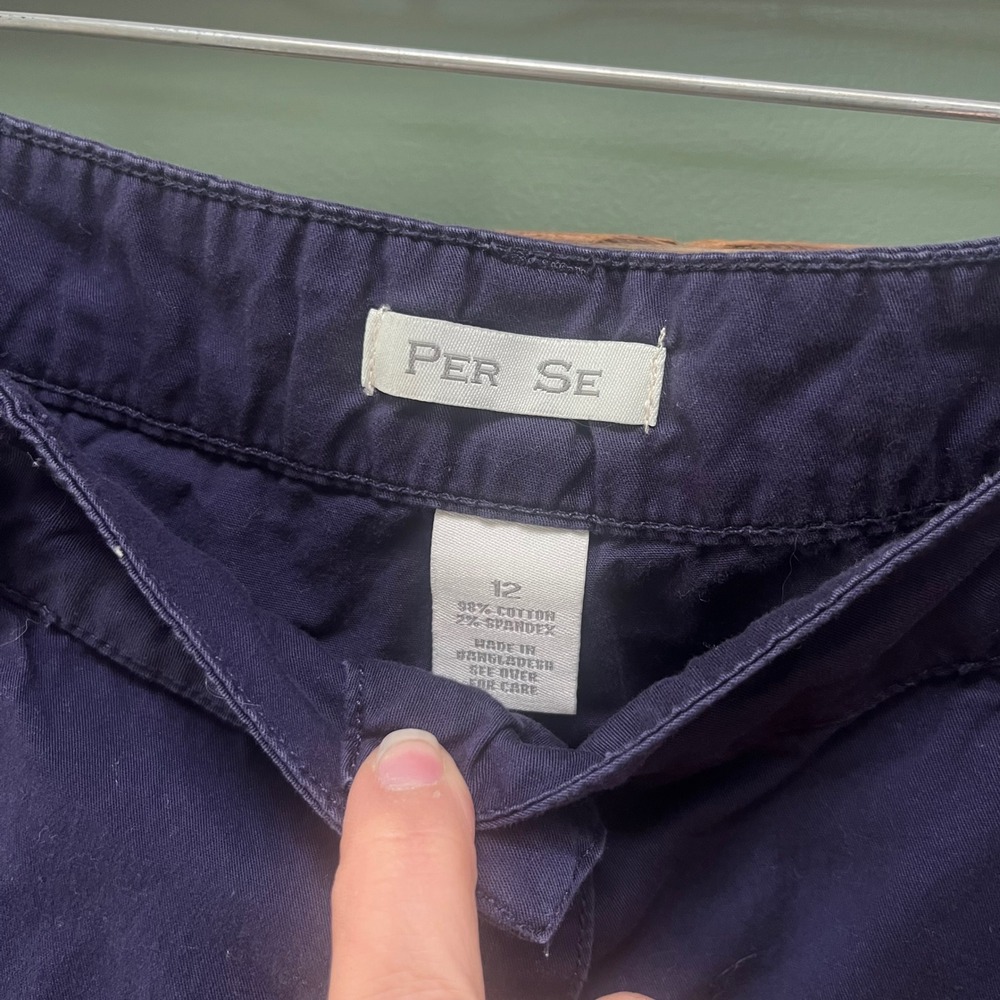 Per Se Womens Navy Blue Button Front Cotton Stretch Mini Skirt Size 12 - Picture 3 of 3